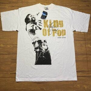 Michael Jackson King Of Pop 1958-2009 Heavy Weight‎ Shirt White Short Sleeve 2XL